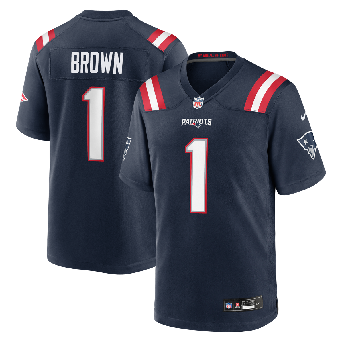 New England Patriots A.J. Brown Nike Navy Team Game Jersey