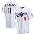 Los Angeles Dodgers Roki Sasaki Nike White 2026 Gold Collection Stadium Jersey