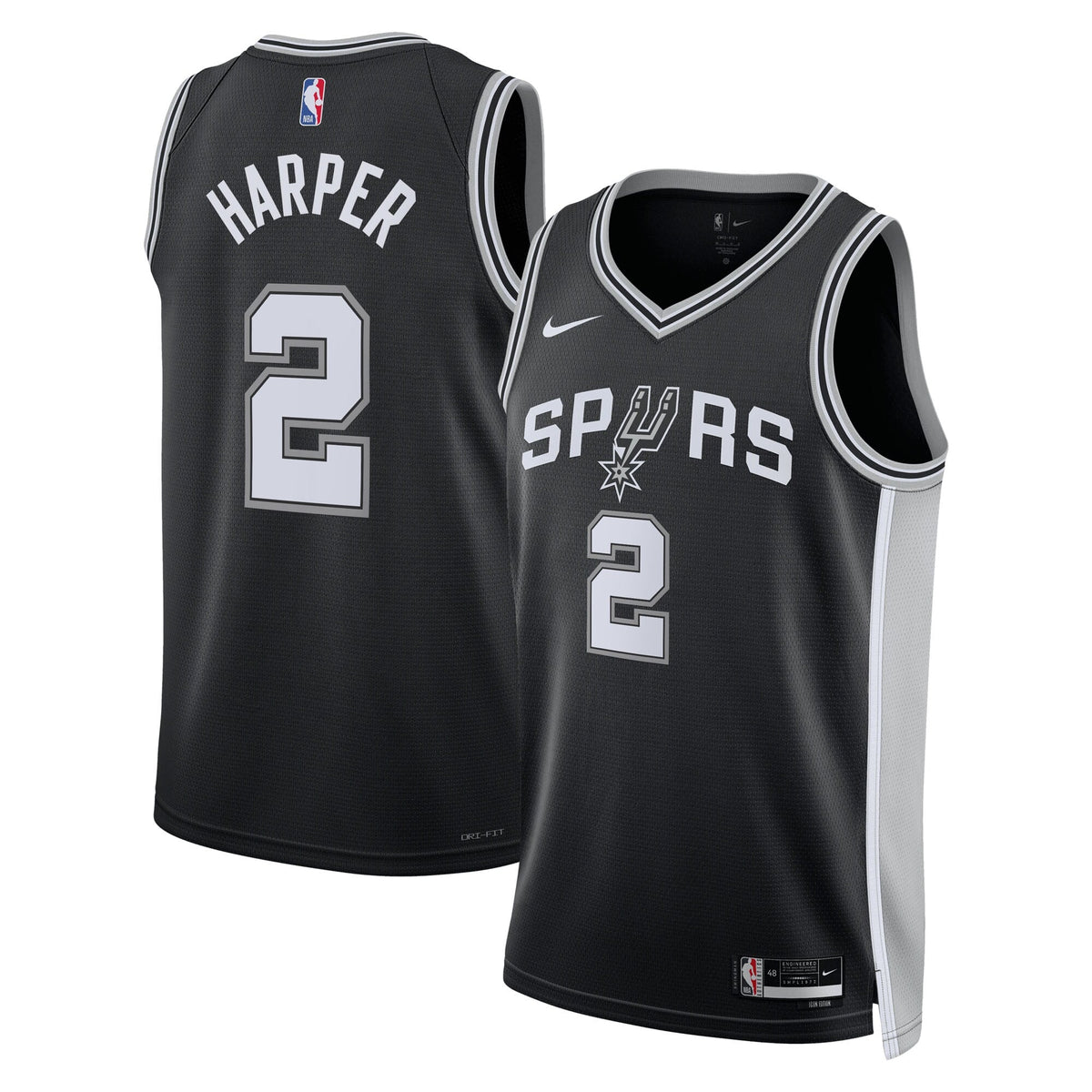 San Antonio Spurs Nike Icon Edition Swingman Jersey NBA 2025 First Round Draft Pick - Black - Dylan Harper