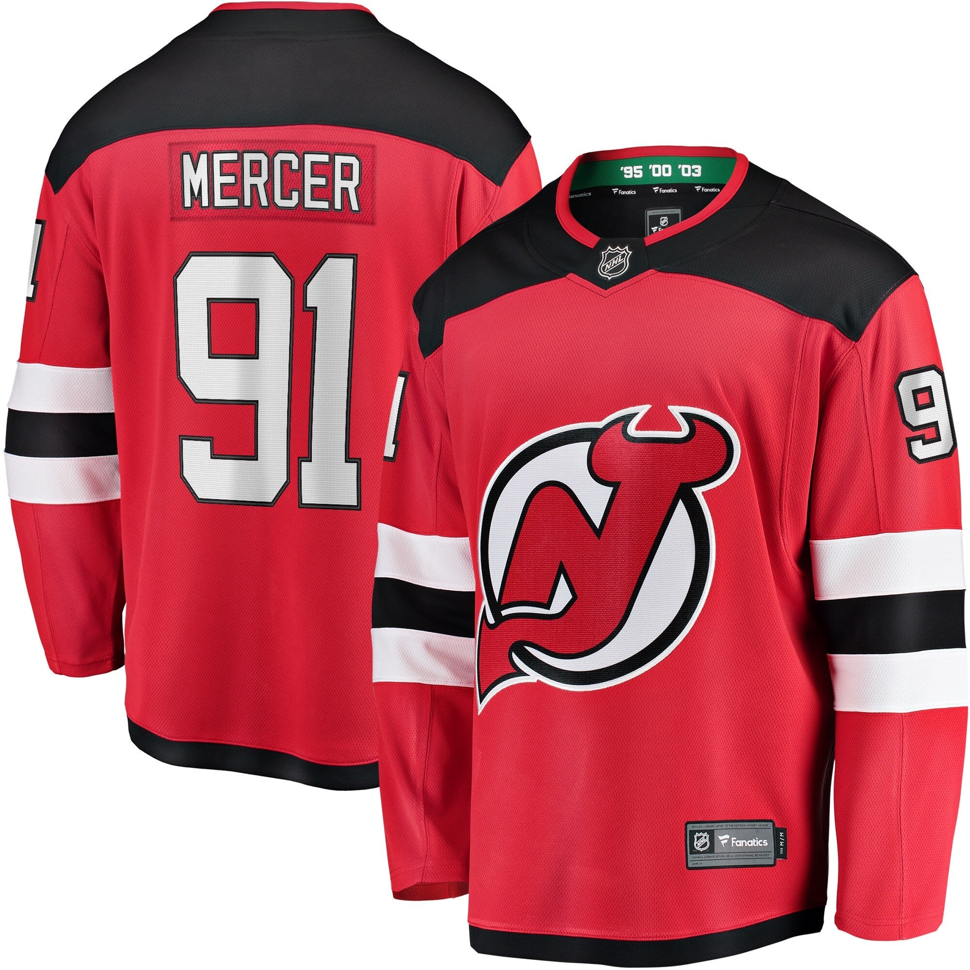 New Jersey Devils Dawson Mercer Fanatics Red Home Breakaway Jersey